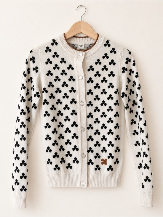 Hermes Sweaters - Hermès Cashmere Cardigan Ivory 34 Clover Motif